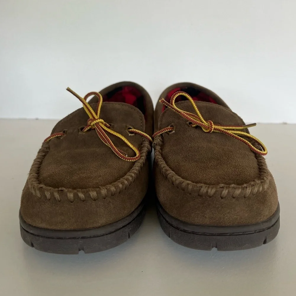Timberland Men's Stony Ledge Flannel-Lined Moc Slipper in Dark Brown, size 7